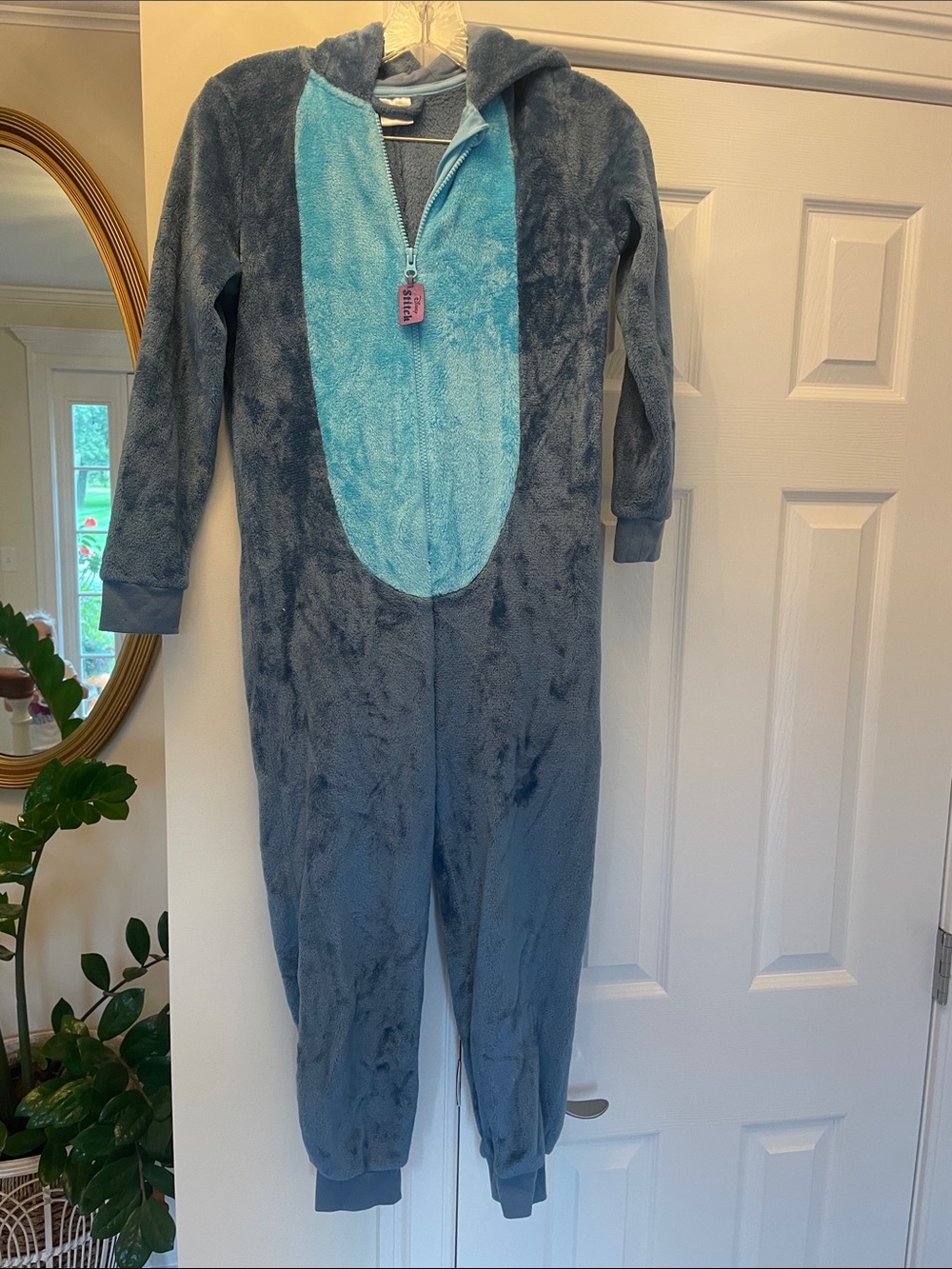 STITCH Disney Plush Hooded One-Piece in Slate Blue with Light Blue Front